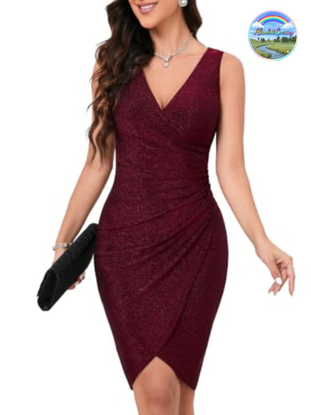 Sexy V Neck Sleeveless Ruched Bodycon Wrap Midi Club Dress